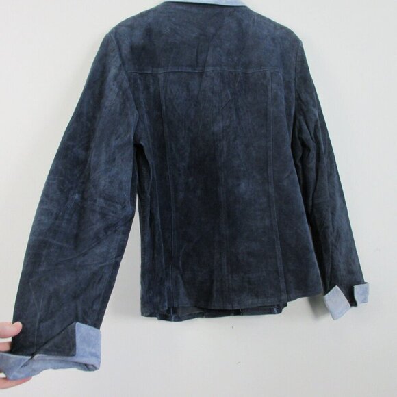 Willi Smith Collared Suede Shacket Womens XL Blue Leather Shirt y2k Jacket 684 - Picture 2 of 12